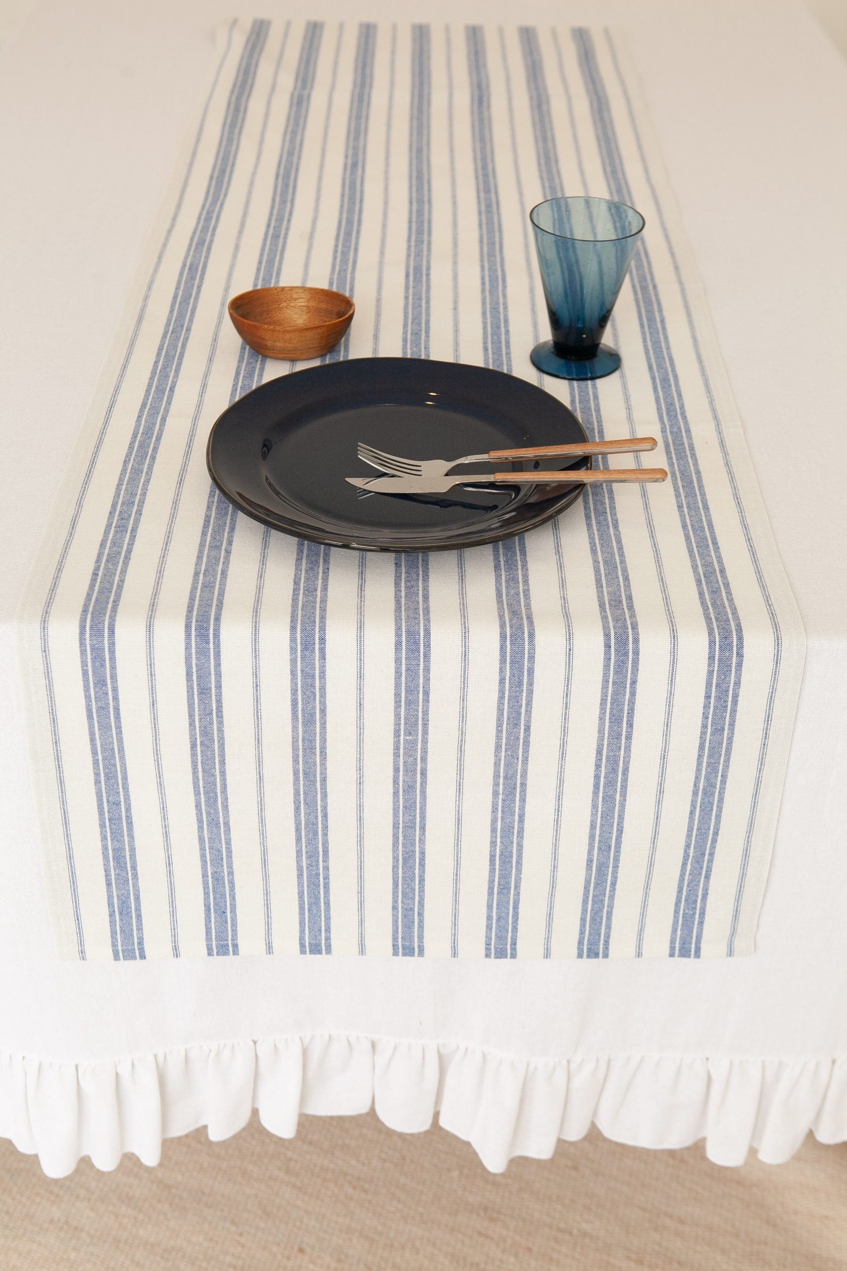 Mavi Çizgili Keten Runner