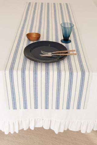 Mavi Çizgili Keten Runner