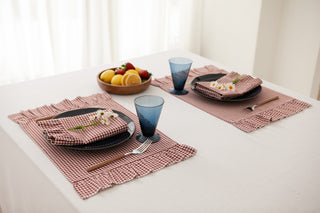 Bordo Renk Fırfırlı Ekose Amerikan Servisi 2’li Set