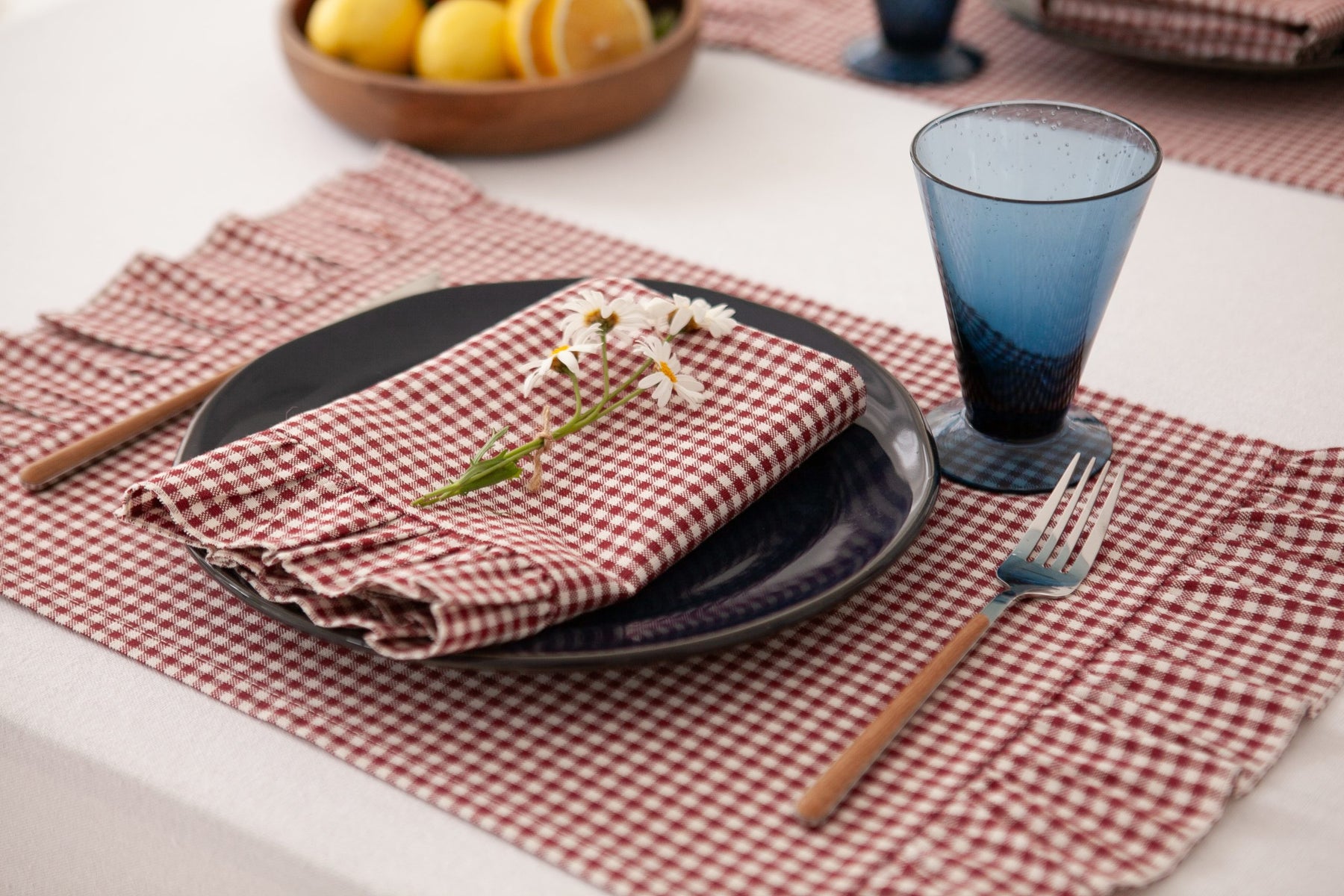 Bordo Renk Fırfırlı Ekose Amerikan Servisi 2’li Set