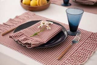 Bordo Renk Fırfırlı Ekose Amerikan Servisi 2’li Set