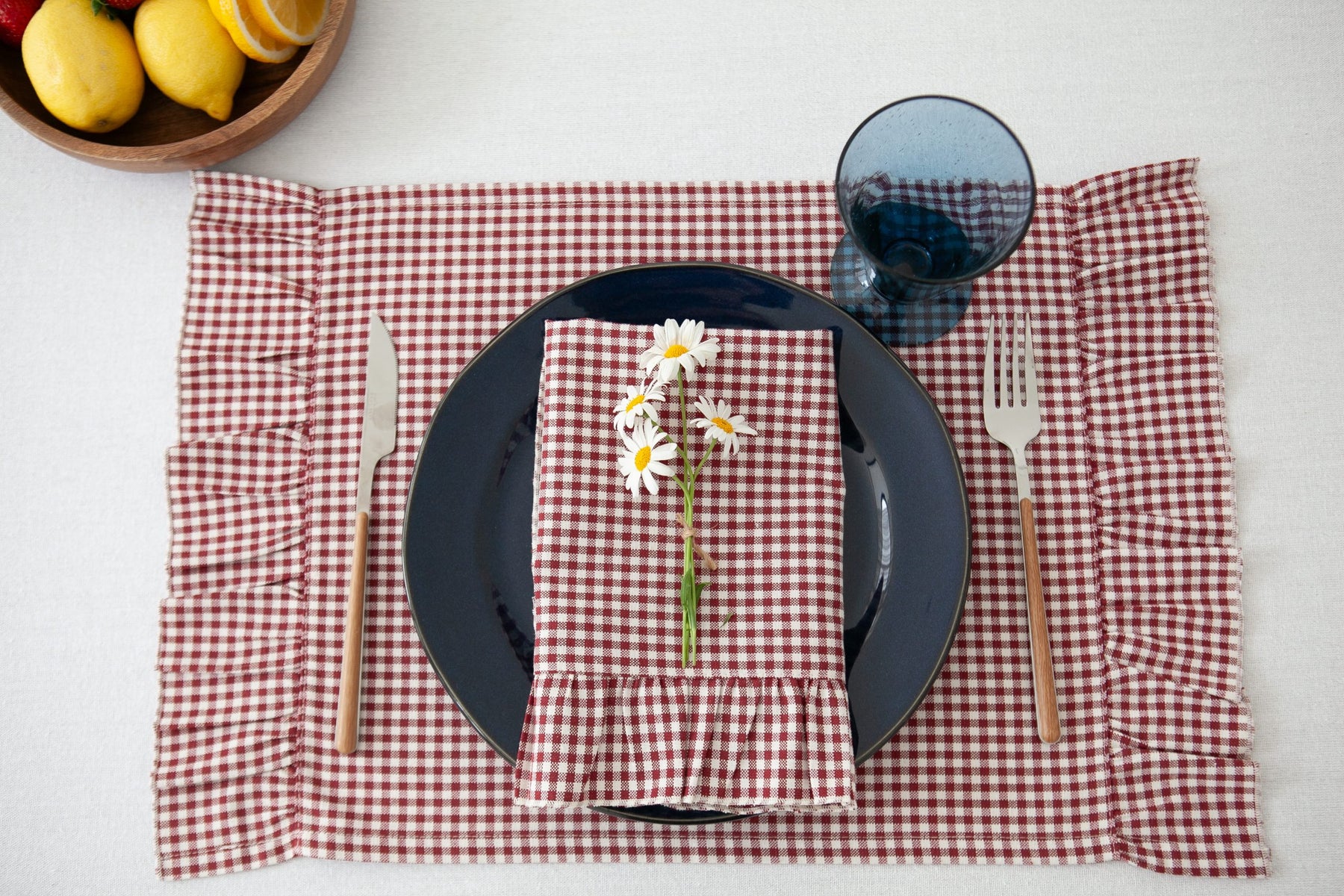 Bordo Renk Fırfırlı Ekose Amerikan Servisi 2’li Set