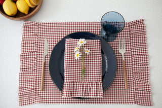 Bordo Renk Fırfırlı Ekose Amerikan Servisi 2’li Set