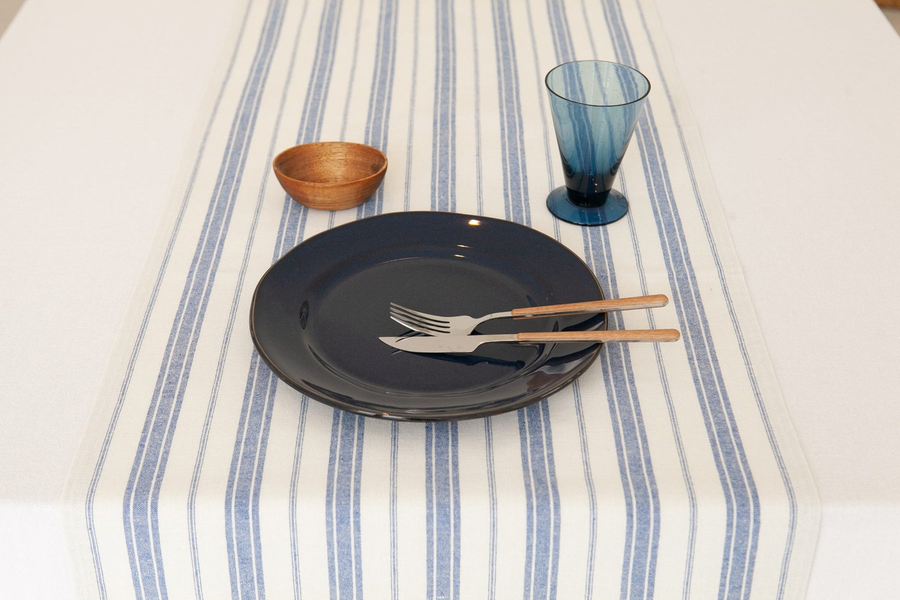 Mavi Çizgili Keten Runner