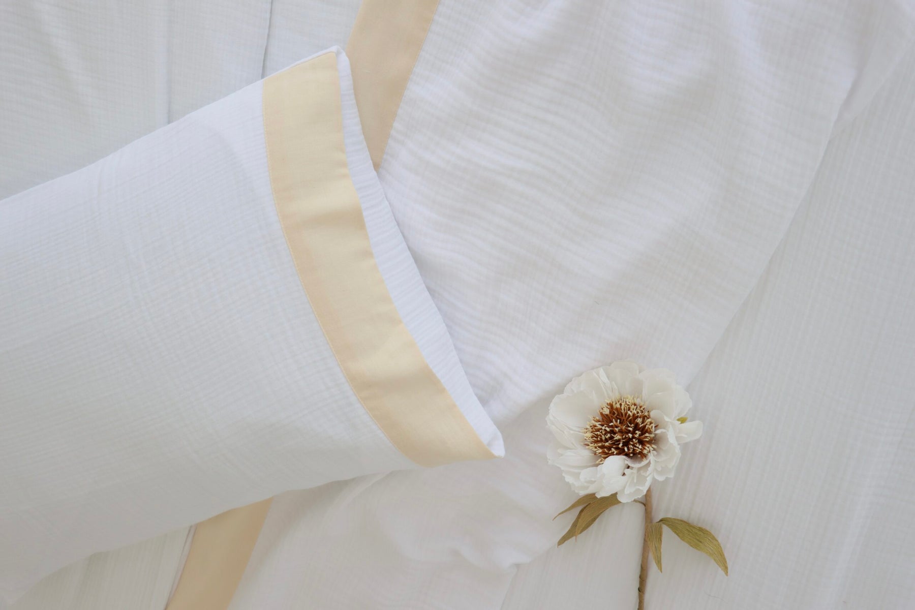 Krem Bordürlü Yastık Kılıfı 2’li Set