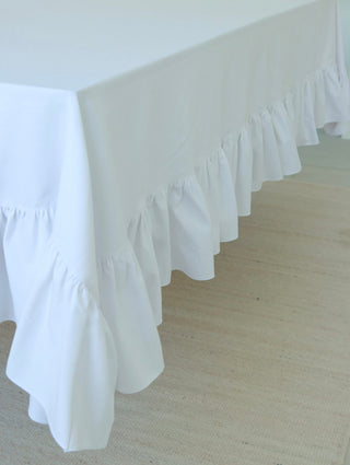 Geniş Fırfırlı Beyaz Masa Örtüsü 1.80x3.20