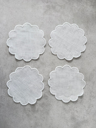 Beyaz Biye Detaylı Bardak Altlığı 4’lü Set