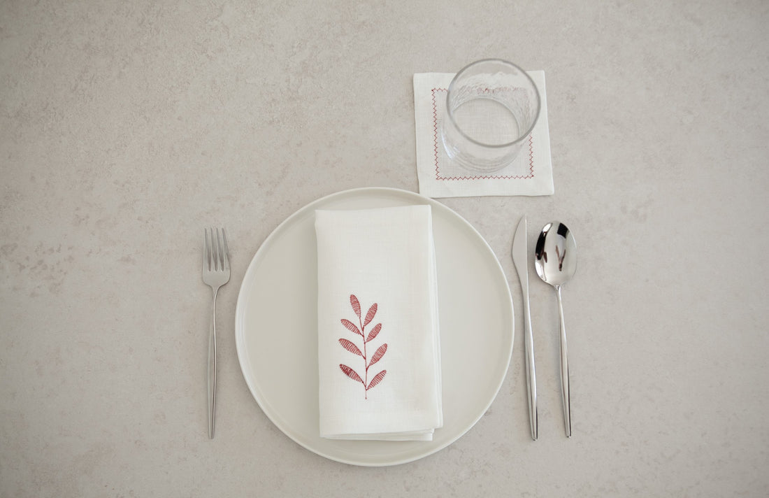 Kırmızı Nakışlı Bardak Altlığı 4’lü Set